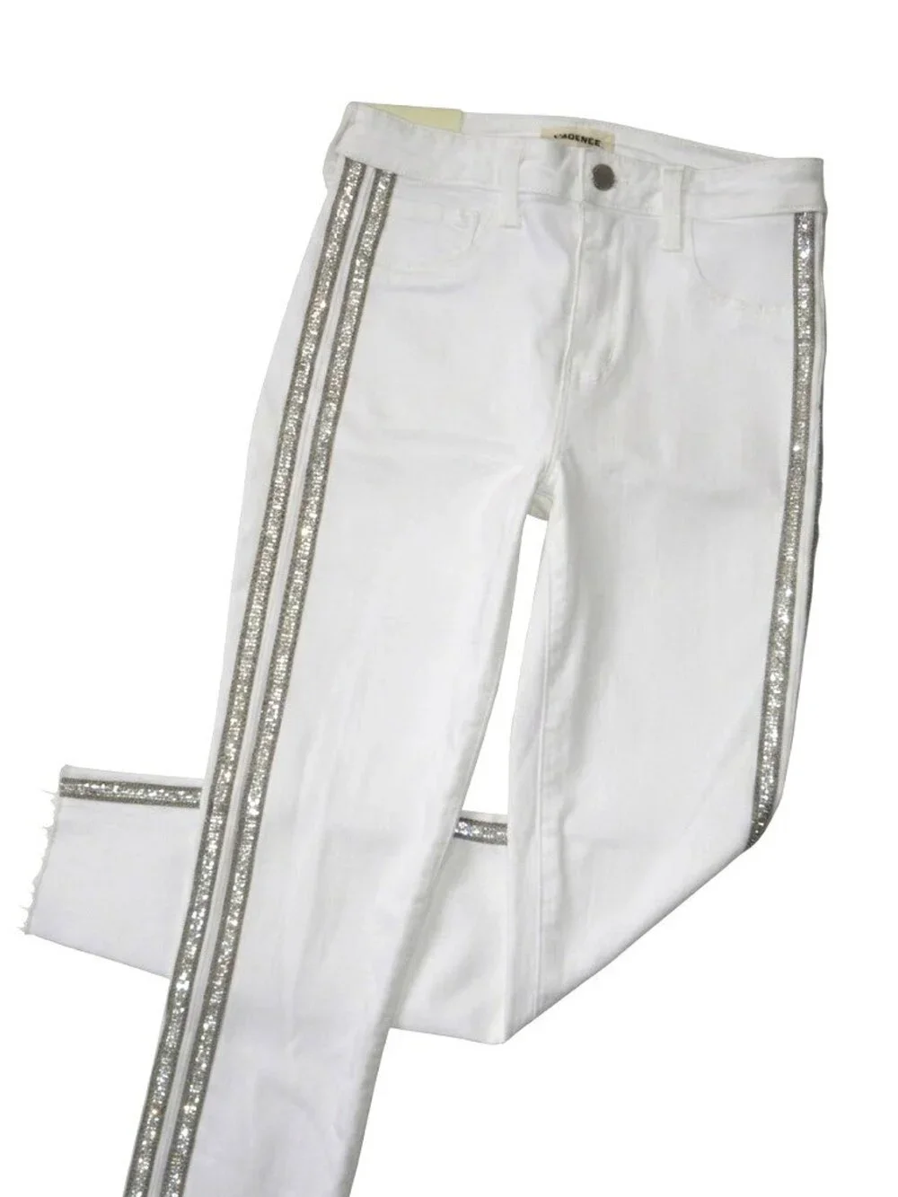 NWT L'Agence Margot in Blanc High-Rise Skinny Crystal Racing Stripe Jeans 26